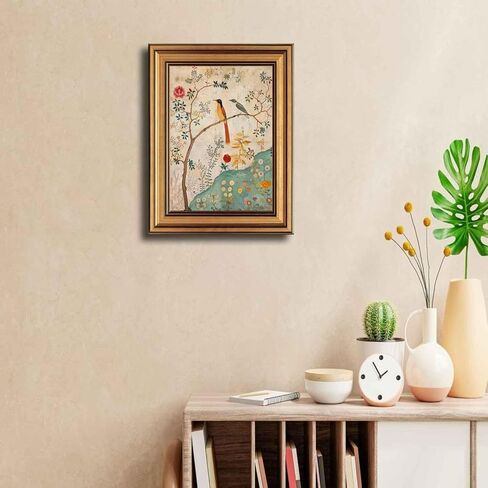 Gold Framed Vintage Floral Bird Canvas Wall Art Boho Plant Flower Sparrow Painting Decor Pictures Beige Medieval Nature Aesthetic Bedroom Living Posters Prints for Corridor Kitchen Room Decoration in Saudi Arabia