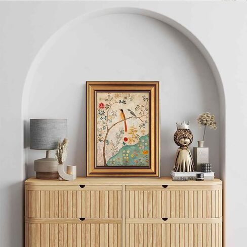 Gold Framed Vintage Floral Bird Canvas Wall Art Boho Plant Flower Sparrow Painting Decor Pictures Beige Medieval Nature Aesthetic Bedroom Living Posters Prints for Corridor Kitchen Room Decoration in Saudi Arabia