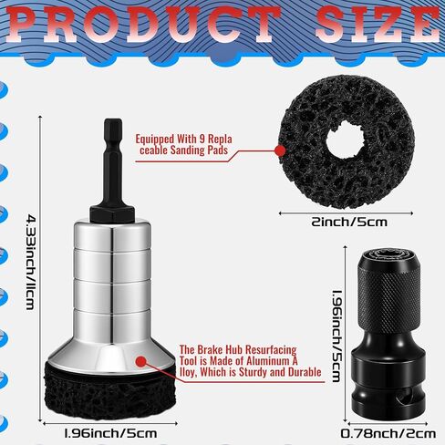 BBTO Wheel Hub Cleaning Tool Kit Wheel Stud Cleaner Brake Hub Resurfacing Kit Includes 9 Pads with Holder and Adapter, Quick Rust Removal Fits Power Drill or 1/2" Wrenches for Nuts Car Truck in Saudi Arabia