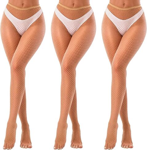 3 Pairs Fishnet Stockings for Women High Waist Fishnet Tights Mesh Stockings in Saudi Arabia