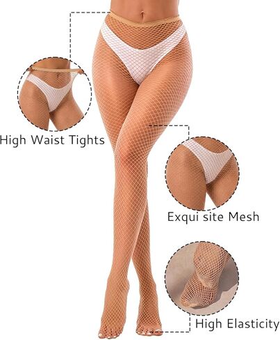 3 Pairs Fishnet Stockings for Women High Waist Fishnet Tights Mesh Stockings in Saudi Arabia