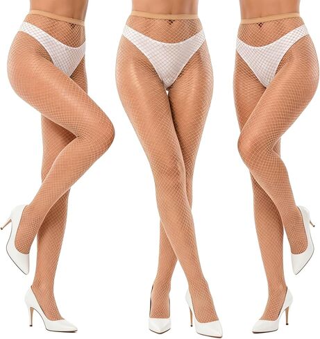3 Pairs Fishnet Stockings for Women High Waist Fishnet Tights Mesh Stockings in Saudi Arabia
