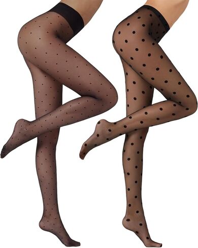 Tights Patterned Polka Dot, Sheer Black Stockings Women High Waist Pantyhose Hosiery Footed Tights Reinforced XS-M in Saudi Arabia