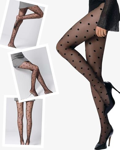 Tights Patterned Polka Dot, Sheer Black Stockings Women High Waist Pantyhose Hosiery Footed Tights Reinforced XS-M in Saudi Arabia