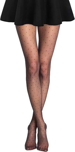 Tights Patterned Polka Dot, Sheer Black Stockings Women High Waist Pantyhose Hosiery Footed Tights Reinforced XS-M in Saudi Arabia