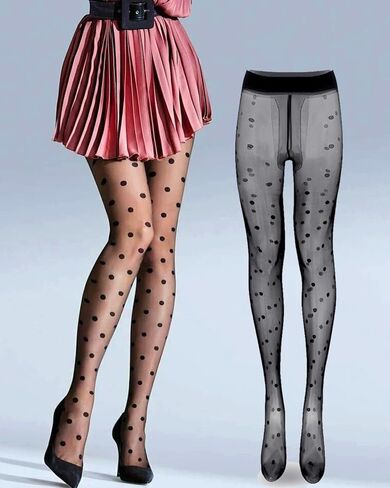 Tights Patterned Polka Dot, Sheer Black Stockings Women High Waist Pantyhose Hosiery Footed Tights Reinforced XS-M in Saudi Arabia
