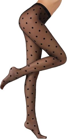 Tights Patterned Polka Dot, Sheer Black Stockings Women High Waist Pantyhose Hosiery Footed Tights Reinforced XS-M in Saudi Arabia