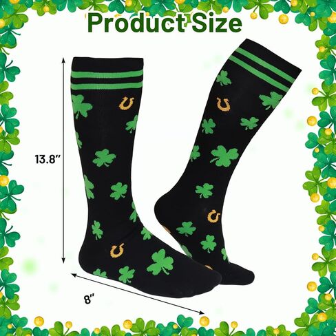 Fancy Land 2 Pairs St Patricks Day Socks for Women Men Knee High Irish Green Shamrock Compression Socks for St Patricks Day Gifts Costume Accessories Running in Saudi Arabia