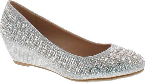 Forever Womens Low Wedge Heel Closed Toe Wedding Party Dress Sandals Shoes (9 M US, Silver) in Kuwait