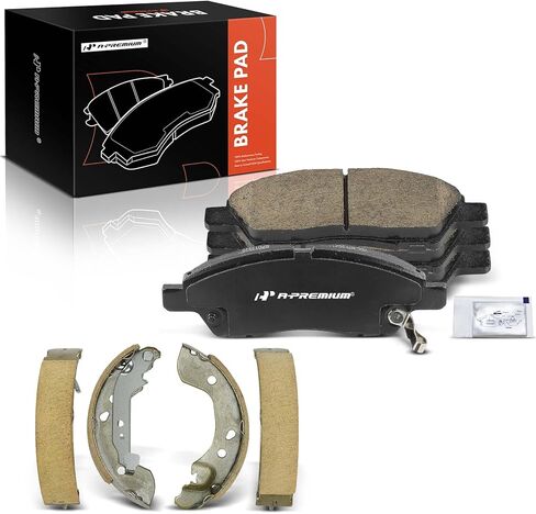 A-Premium 4 x Front Ceramic Disc Brake Pads + 4 x Rear Drum Brake Shoes Compatible with Nissan Versa 2012-2019, Versa Note 2014-2019, Micra 2015-2019 in Saudi Arabia