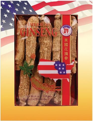 الجينسنغ هسو SKU 0103-4 | طويل متوسط ​​صغير | الجينسنغ الأمريكي المزروع من ولاية ويسكونسن مباشرة من حدائق الجينسنغ | 许氏花旗参 | علبة 4oz من جذور الجينسنغ ويسكونسن، B001EMGWOG in Kuwait