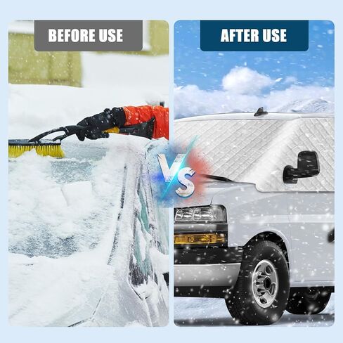 غطاء الزجاج الأمامي RV لسيارة Express/GMC Savana Van 1996-2026، غطاء مظلة النافذة الأمامية RV، للحماية من الأشعة فوق البنفسجية ودرع الخصوصية، فضي مع فتحات مرآة in Kuwait