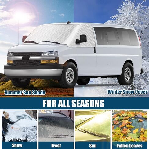 غطاء الزجاج الأمامي RV لسيارة Express/GMC Savana Van 1996-2026، غطاء مظلة النافذة الأمامية RV، للحماية من الأشعة فوق البنفسجية ودرع الخصوصية، فضي مع فتحات مرآة in Kuwait