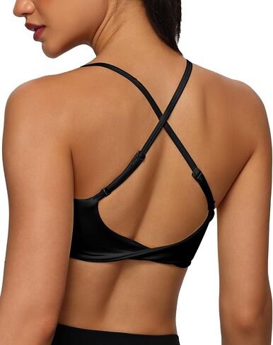 حمالة صدر رياضية نسائية بظهر متقاطع وفتحة رقبة على شكل حرف U وأشرطة رفيعة قابلة للتعديل ومبطنة لاسلكيًا لتمارين اليوغا in Kuwait
