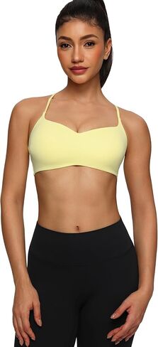 Women's Twist Cross Back Sports Bra U Neck Adjustable Thin Straps Wireless Padded Yoga Workout Top in Saudi Arabia