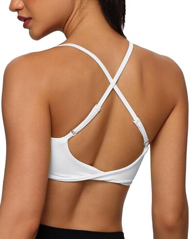Women's Twist Cross Back Sports Bra U Neck Adjustable Thin Straps Wireless Padded Yoga Workout Top in Saudi Arabia