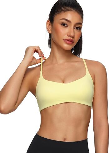 Women's Twist Cross Back Sports Bra U Neck Adjustable Thin Straps Wireless Padded Yoga Workout Top in Saudi Arabia