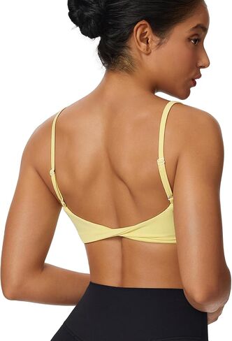 Women's Twist Cross Back Sports Bra U Neck Adjustable Thin Straps Wireless Padded Yoga Workout Top in Saudi Arabia