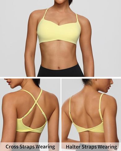 Women's Twist Cross Back Sports Bra U Neck Adjustable Thin Straps Wireless Padded Yoga Workout Top in Saudi Arabia