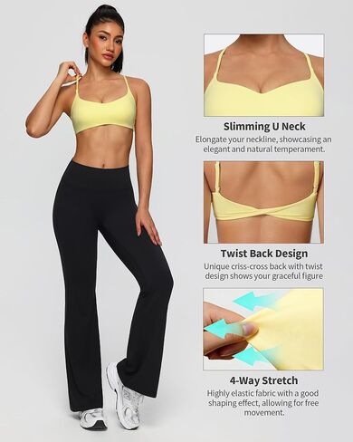 Women's Twist Cross Back Sports Bra U Neck Adjustable Thin Straps Wireless Padded Yoga Workout Top in Saudi Arabia