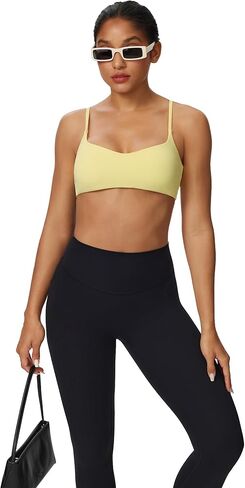Women's Twist Cross Back Sports Bra U Neck Adjustable Thin Straps Wireless Padded Yoga Workout Top in Saudi Arabia