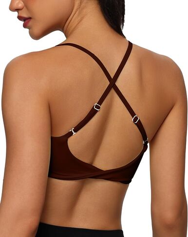 Women's Twist Cross Back Sports Bra U Neck Adjustable Thin Straps Wireless Padded Yoga Workout Top in Saudi Arabia