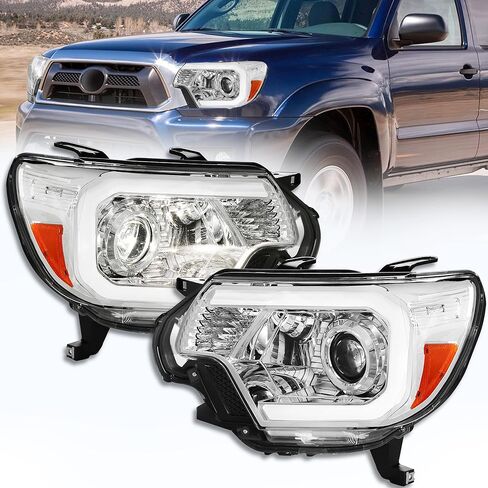 Pair LED Reflector Headlights Assembly Compatible for 2014-2021 Toyota Tundra with LED DRL Tubes Front Lamps Chrome Housing/Clear Lens/Amber Corner in Saudi Arabia