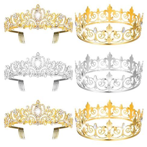 6 قطع من تاج الملك للحفلات الراقصة، تاج الملك والملكة وتاج للنساء والرجال، إكسسوارات شعر كريستالية، تاج الأميرات الكريستالي، عصابة رأس تاج لحفلات الزفاف وحفلات الزفاف وحفلات أعياد الميلاد in Kuwait