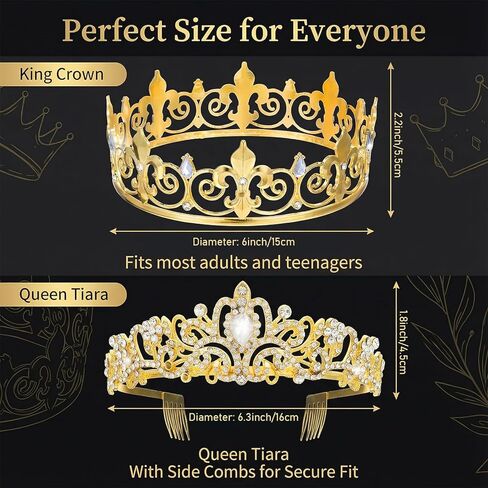 6 قطع من تاج الملك للحفلات الراقصة، تاج الملك والملكة وتاج للنساء والرجال، إكسسوارات شعر كريستالية، تاج الأميرات الكريستالي، عصابة رأس تاج لحفلات الزفاف وحفلات الزفاف وحفلات أعياد الميلاد in Kuwait