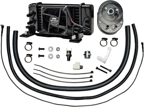 Jagg 751-FP2300، متوافق مع Harley-Davidson | نظام مبرد الزيت الأفقي المنخفض الأسود ذو 10 صفوف بمساعدة المروحة in Kuwait