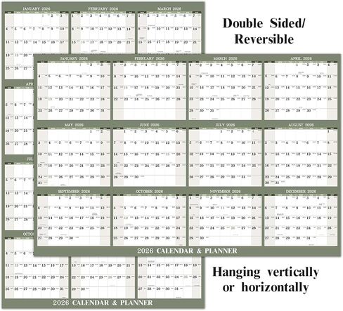 2026 Yearly Wall Calendar - 2026 Dry Erase Calendar for Wall, 34.6" x 22.9", Jan. 2026 - Dec. 2026, 2026 Wall Calendar for both Vertical/Horizontal use, Reversible in Saudi Arabia