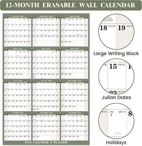 2026 Yearly Wall Calendar - 2026 Dry Erase Calendar for Wall, 34.6" x 22.9", Jan. 2026 - Dec. 2026, 2026 Wall Calendar for both Vertical/Horizontal use, Reversible in Saudi Arabia