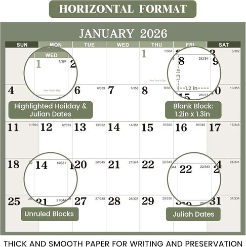 2026 Yearly Wall Calendar - 2026 Dry Erase Calendar for Wall, 34.6" x 22.9", Jan. 2026 - Dec. 2026, 2026 Wall Calendar for both Vertical/Horizontal use, Reversible in Saudi Arabia