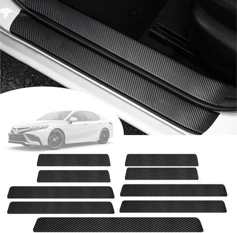 واقي عتبة باب السيارة متوافق مع Toyota Camry 2025-2019 LE XSE XLE SE Sedan Prime - ملصق حماية عتبة ألياف الكربون المضاد للخدش وواقي حافة دخول الجذع والباب (9 قطع) in Kuwait