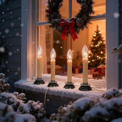 مصباح شمعة نافذة كهربائي مقاس 5 بوصات مع قاعدة حديد البرقوق الأسود، مصباح شمعة ريفي كهربائي مع لمبة شفافة C26 بقدرة 7 وات، وصلة شمعة كهربائية جاهزة للتشغيل/الإيقاف، عاجي/كريمي - مجموعة من 4 قطع، سلك بيج in Kuwait