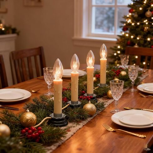 مصباح شمعة نافذة كهربائي مقاس 5 بوصات مع قاعدة حديد البرقوق الأسود، مصباح شمعة ريفي كهربائي مع لمبة شفافة C26 بقدرة 7 وات، وصلة شمعة كهربائية جاهزة للتشغيل/الإيقاف، عاجي/كريمي - مجموعة من 4 قطع، سلك بيج in Kuwait