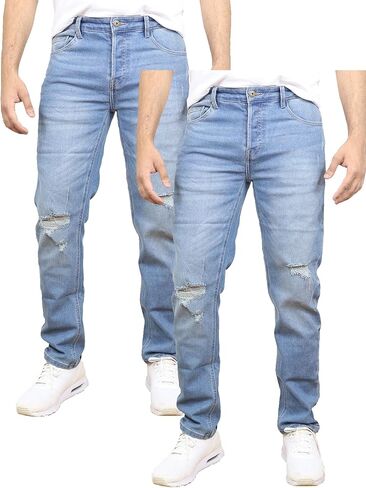 بنطلون جينز ممزق عصري للرجال | نظرة الدنيم | الراحة والمرونة | قطعتان من الجينز المستقيم in Kuwait