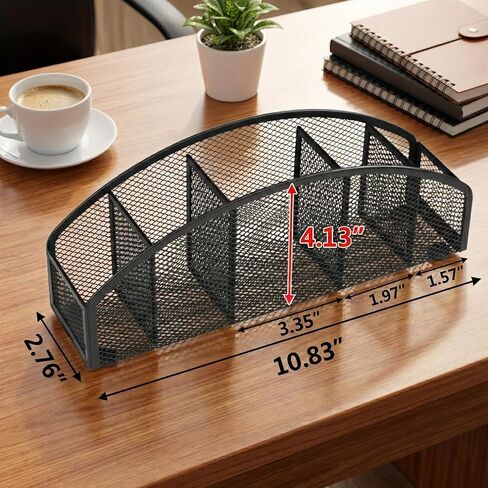 5-Tier Desk Organizer & Pen Holder, Large-Capacity Metal Mesh Pencil Cup, Cute Aesthetic Desktop Caddy for Markers, Art Supplies, Makeup Brushes, Black in Saudi Arabia