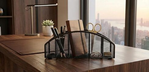 5-Tier Desk Organizer & Pen Holder, Large-Capacity Metal Mesh Pencil Cup, Cute Aesthetic Desktop Caddy for Markers, Art Supplies, Makeup Brushes, Black in Saudi Arabia