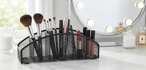5-Tier Desk Organizer & Pen Holder, Large-Capacity Metal Mesh Pencil Cup, Cute Aesthetic Desktop Caddy for Markers, Art Supplies, Makeup Brushes, Black in Saudi Arabia