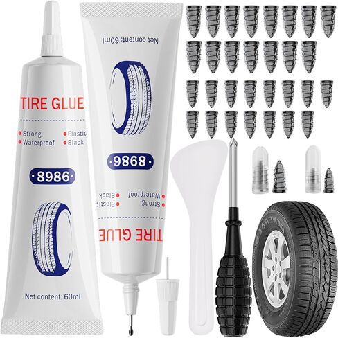 60ML*2 Tire Repair Glue Kit, 30 PCS Tire Repair Rubber Nails，for Vacuum Tires Puncture Repair on Cars, Motorcycles, Trucks, and Tractors, Tire Plug kit. in Saudi Arabia