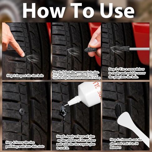 60ML*2 Tire Repair Glue Kit, 30 PCS Tire Repair Rubber Nails，for Vacuum Tires Puncture Repair on Cars, Motorcycles, Trucks, and Tractors, Tire Plug kit. in Saudi Arabia