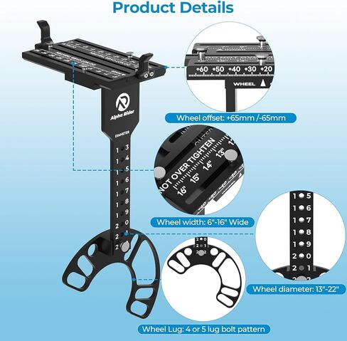 Alpha Rider Upgraded Universal Wheel Fitment Tool for 4 and 5 Lug Wheel Bolt Pattern - Wheel Offset Measuring Gauge Hub Tool Supports 13 to 22 Inch Wheel Diameters (Aluminum Alloy) in Saudi Arabia