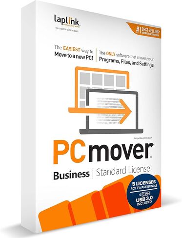 برنامج Laplink PCmover Migration - رسوم ترخيص الدفع الأولي لكل استخدام - فواتير شهرية للاستخدامات الإضافية - 34.95 دولارًا أمريكيًا/ترخيص مع كابل USB 3.0 فائق السرعة - فني أعمال، 5 تراخيص in Kuwait