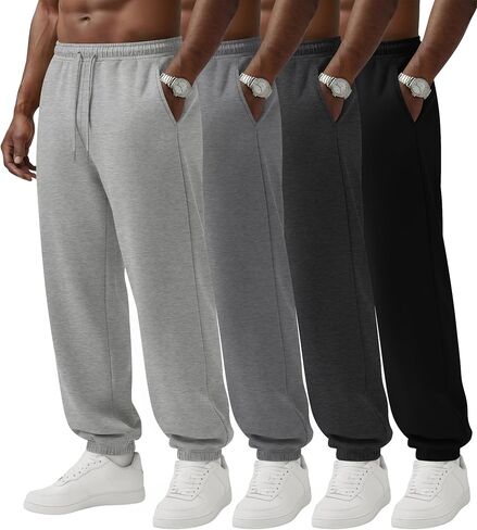 مجموعة من 4 سراويل رياضية للرجال كبيرة وطويلة، سراويل رياضية للركض مع جيوب ورباط، عبوة متعددة in Kuwait