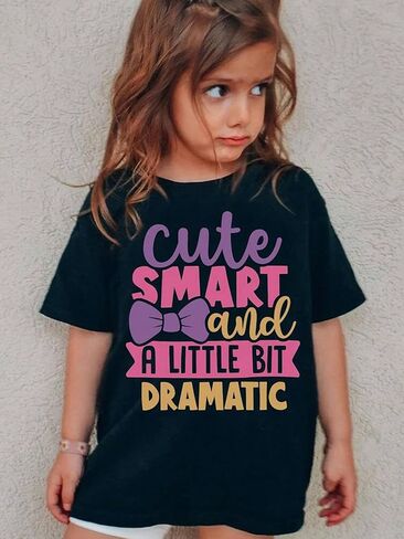 Girls Graphic Letter Short Sleeve T Shirt, Crewneck Tee Soft Crew Neck Kids Summer Fashion Top in Saudi Arabia