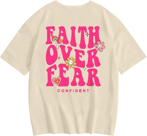 BeWithYou Girls Cute Faith Over Fear Shirt Kids Christian Jesus God Religious Shirts Inspirational Bible Verse Graphic Tops in Saudi Arabia