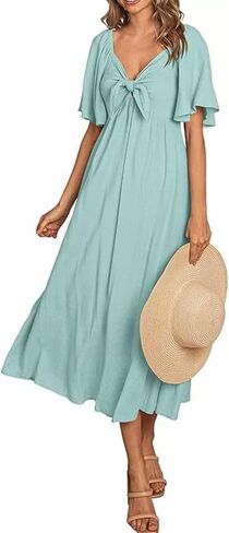 Women's Solid Color Backless Soft Dress Cute Breathable Sundress Hollow Out Skin Friendly Midi Dress in Saudi Arabia