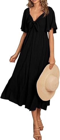 Women's Solid Color Backless Soft Dress Cute Breathable Sundress Hollow Out Skin Friendly Midi Dress in Saudi Arabia