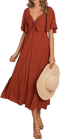 Women's Solid Color Backless Soft Dress Cute Breathable Sundress Hollow Out Skin Friendly Midi Dress in Saudi Arabia